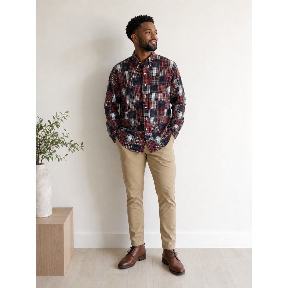 Vintage Polo Ralph Lauren Patchwork Plaid Button Down Shirt Mens XLarge Red